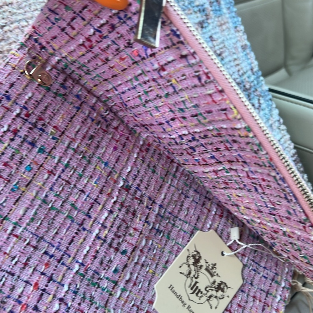 Fabulous Pink Tweed Fold Over Clutch - opens with a zipper and becomes large!